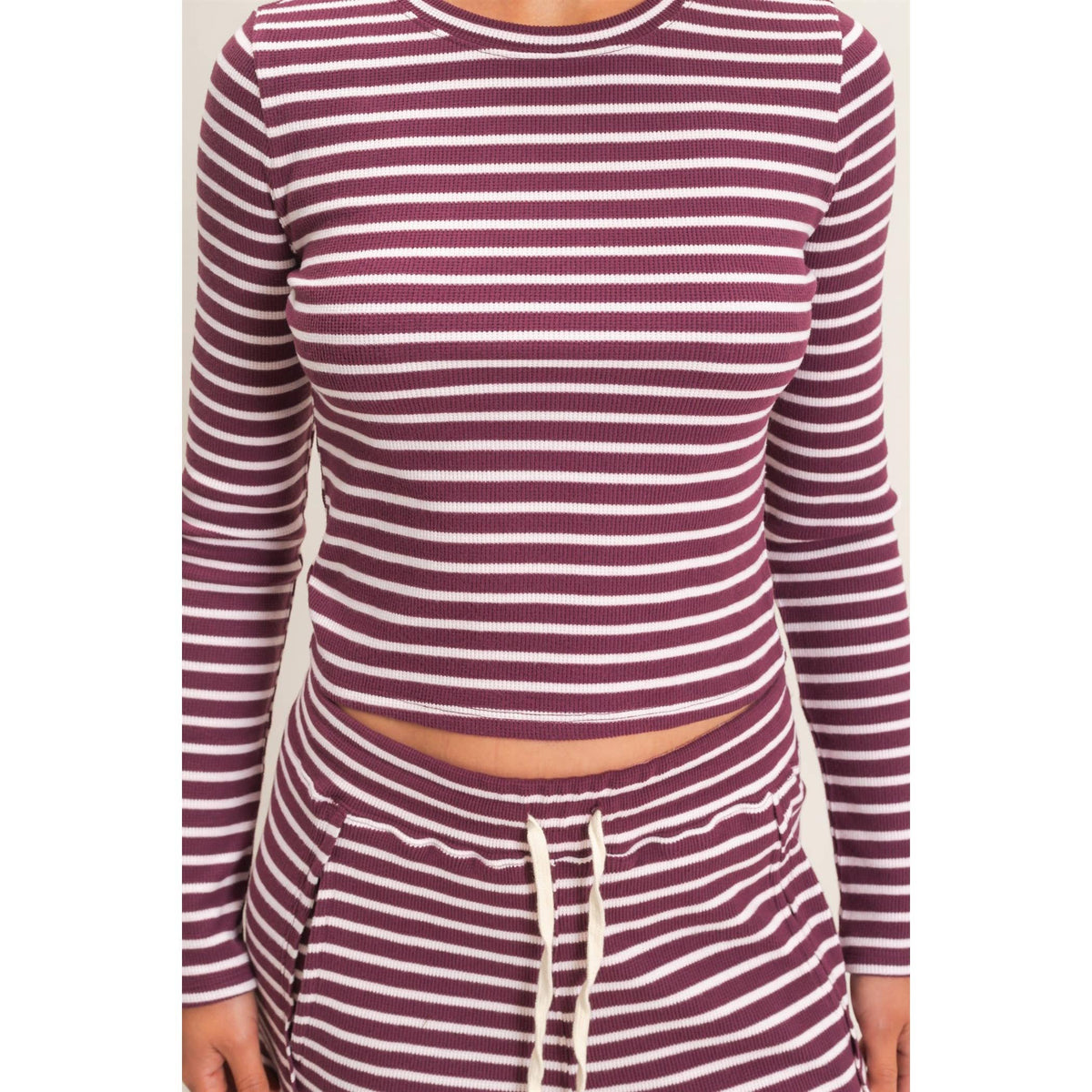 Striped Waffle Long Sleeve Top & Pants Set