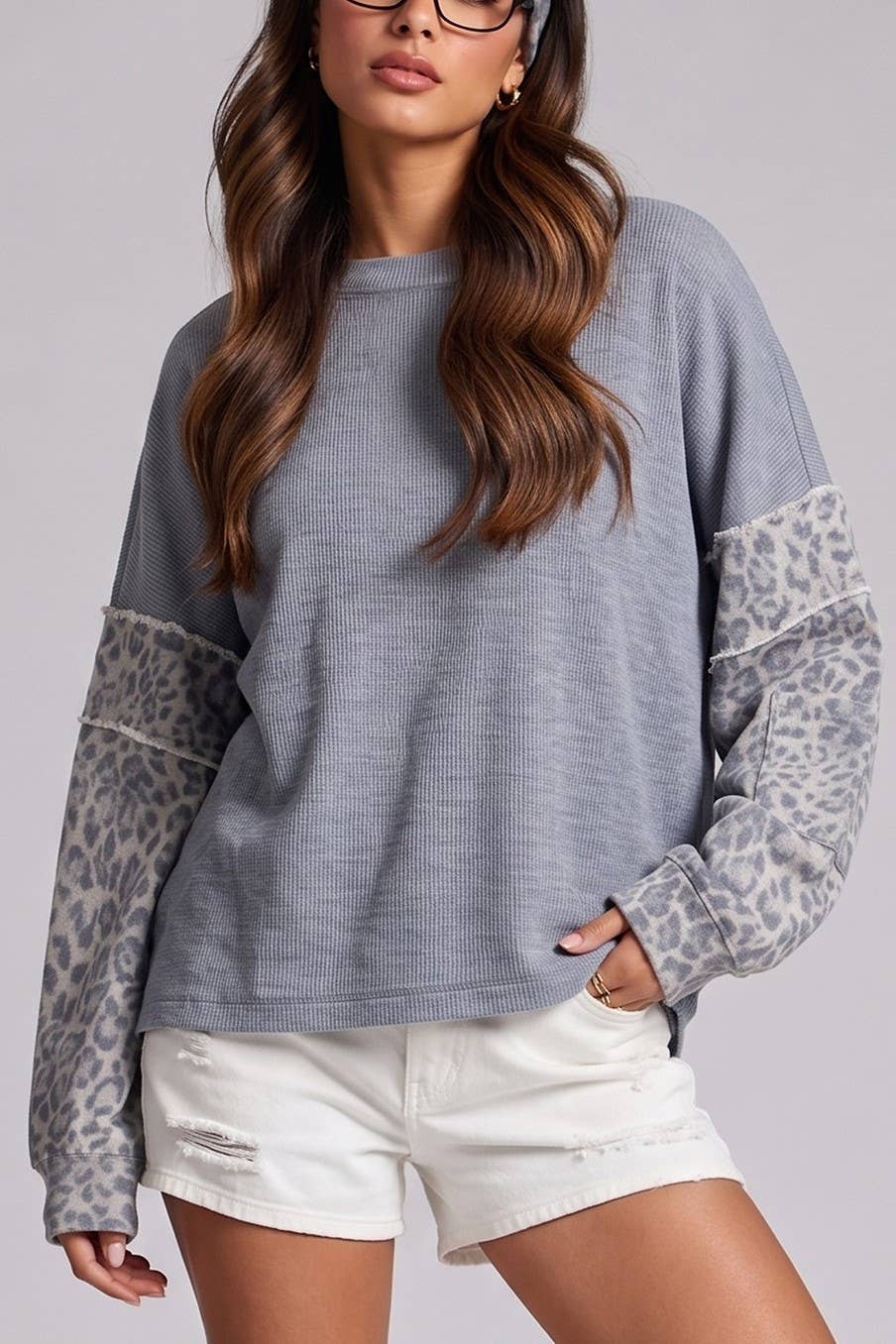 Contrast Print Sleeve Thermal Top