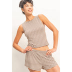 Striped Sleeveless Tank And Shorts Set