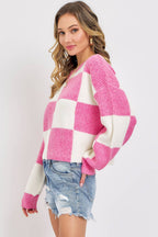 CASUAL SOFT COZY  RELAXED FIT CHECKER KNIT SWEATER