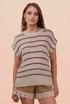 12W3319N-Striped Knit Sweater Vest Top