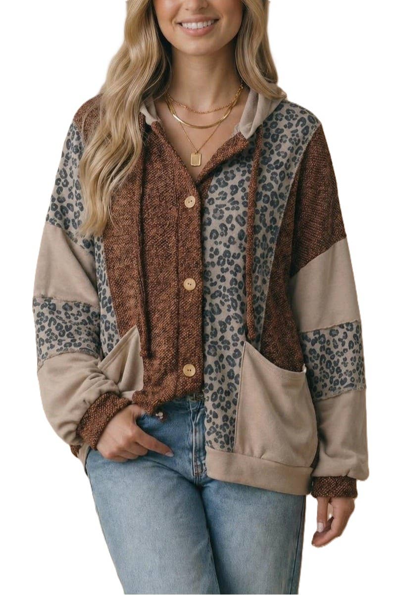 Two-tone Leopard Print Color Block Jacket