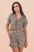 NT12066SET-Leopard Printed Woven Top & Shorts Set