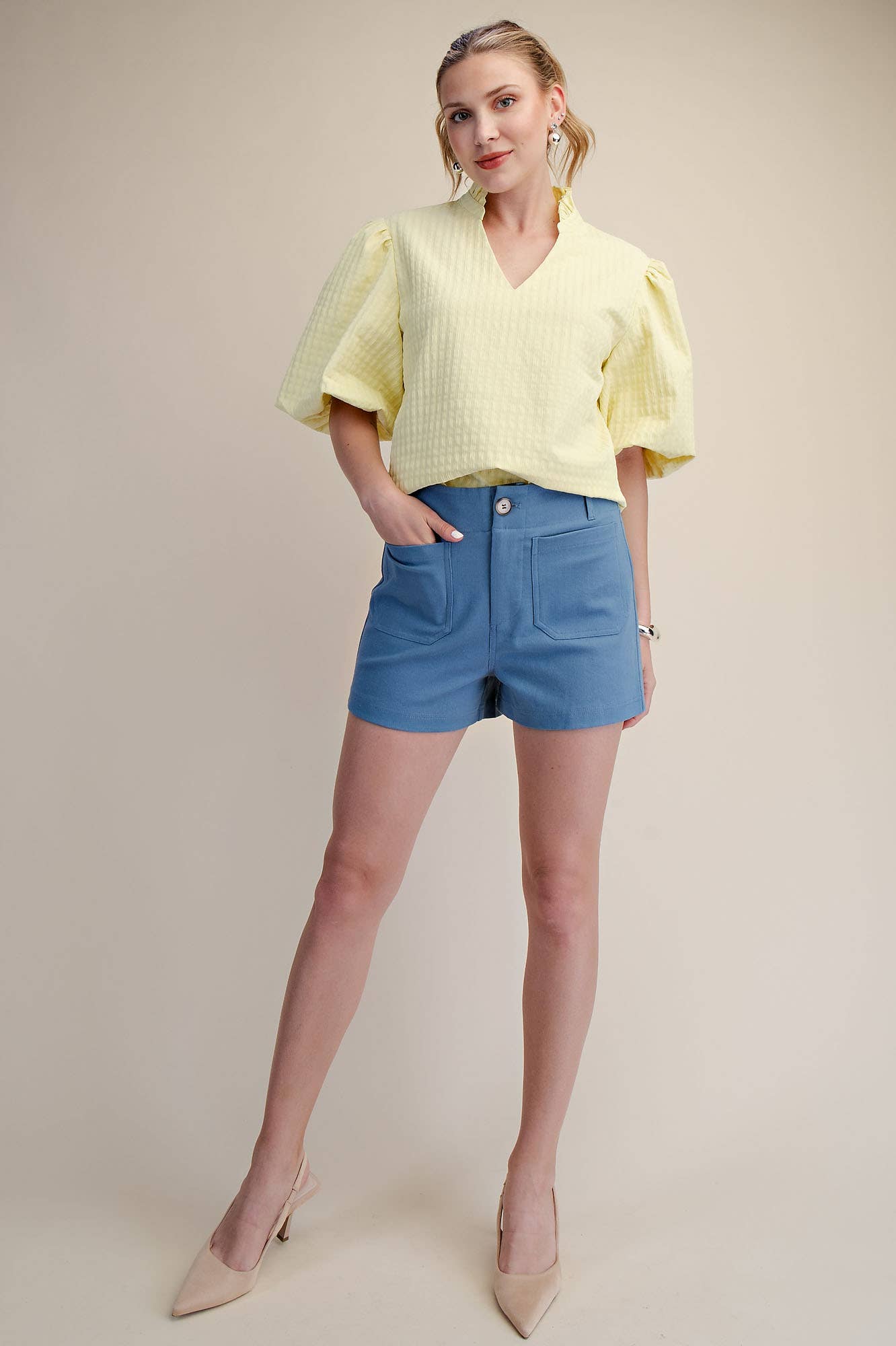 Stretch Shorts High Waist Front Pocket