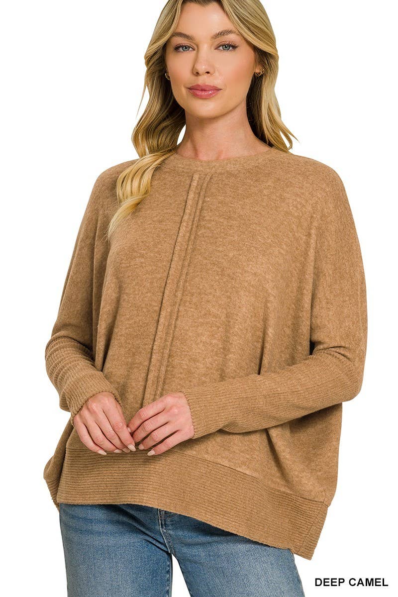 Brushed Melange Hacci Center Seam Oversized Sweater