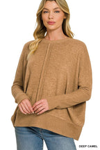 Brushed Melange Hacci Center Seam Oversized Sweater