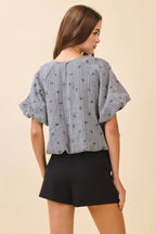 CT9534-Black and White Gingham Mini Bow Print Top