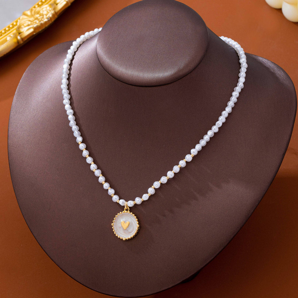 Pearl Beaded  Enamel Heart Charm necklace | 80N93783