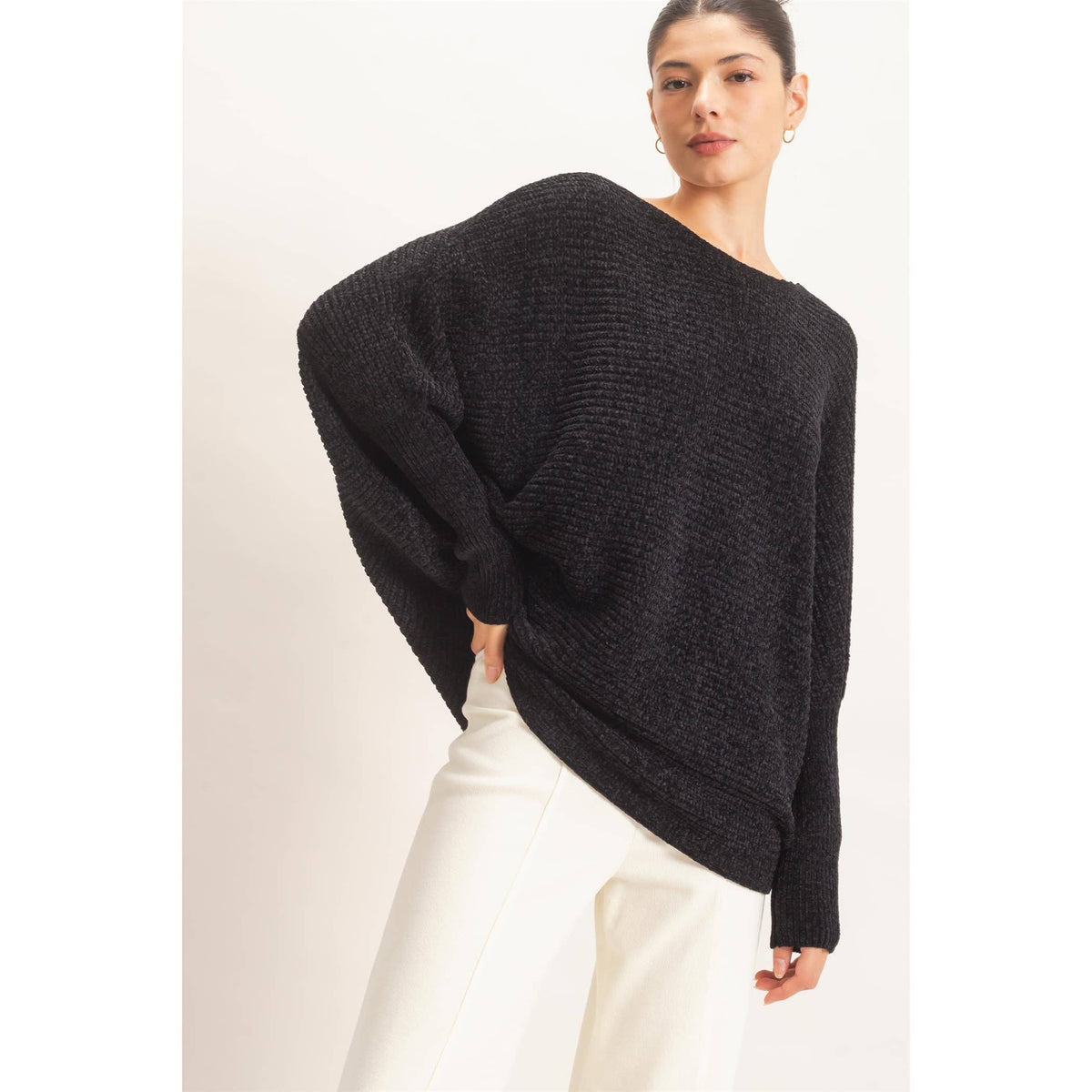 Chenille Boat Neck Dolman Sleeve Sweater