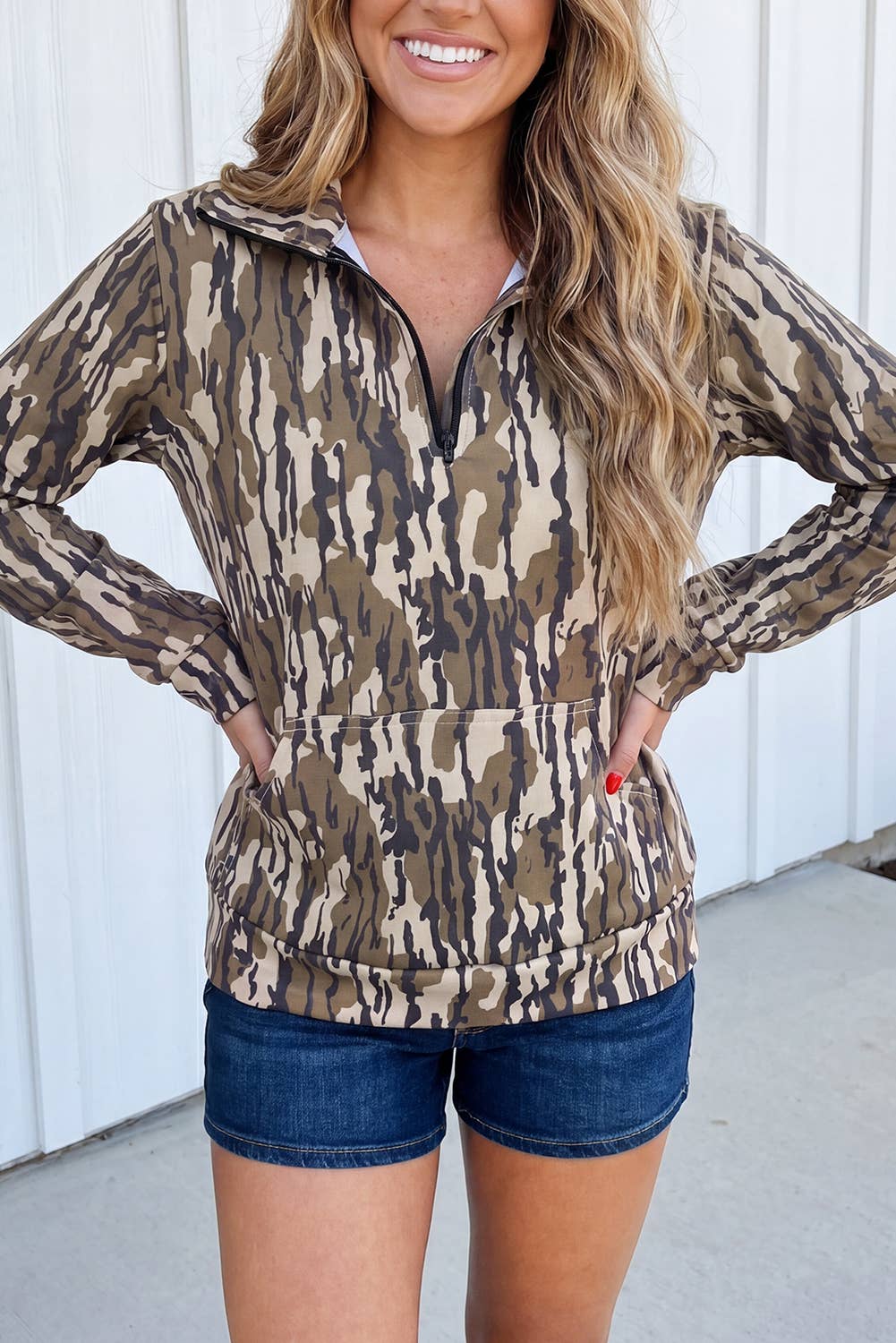 LAS Camouflage Zipper Collar Active Casual Sweatshirt (S-XL)