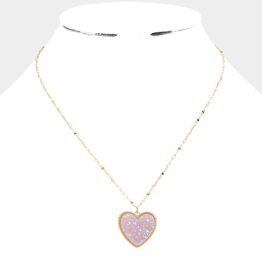 Druzy Heart Pendant Necklace