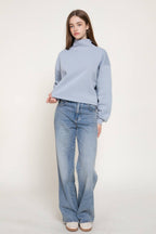 Long Sleeve Ribbed Mock Neck Inner Brushed Sweatshirt