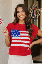 LAS Flag Graphic Short Sleeve Sweater Top (S-XL)