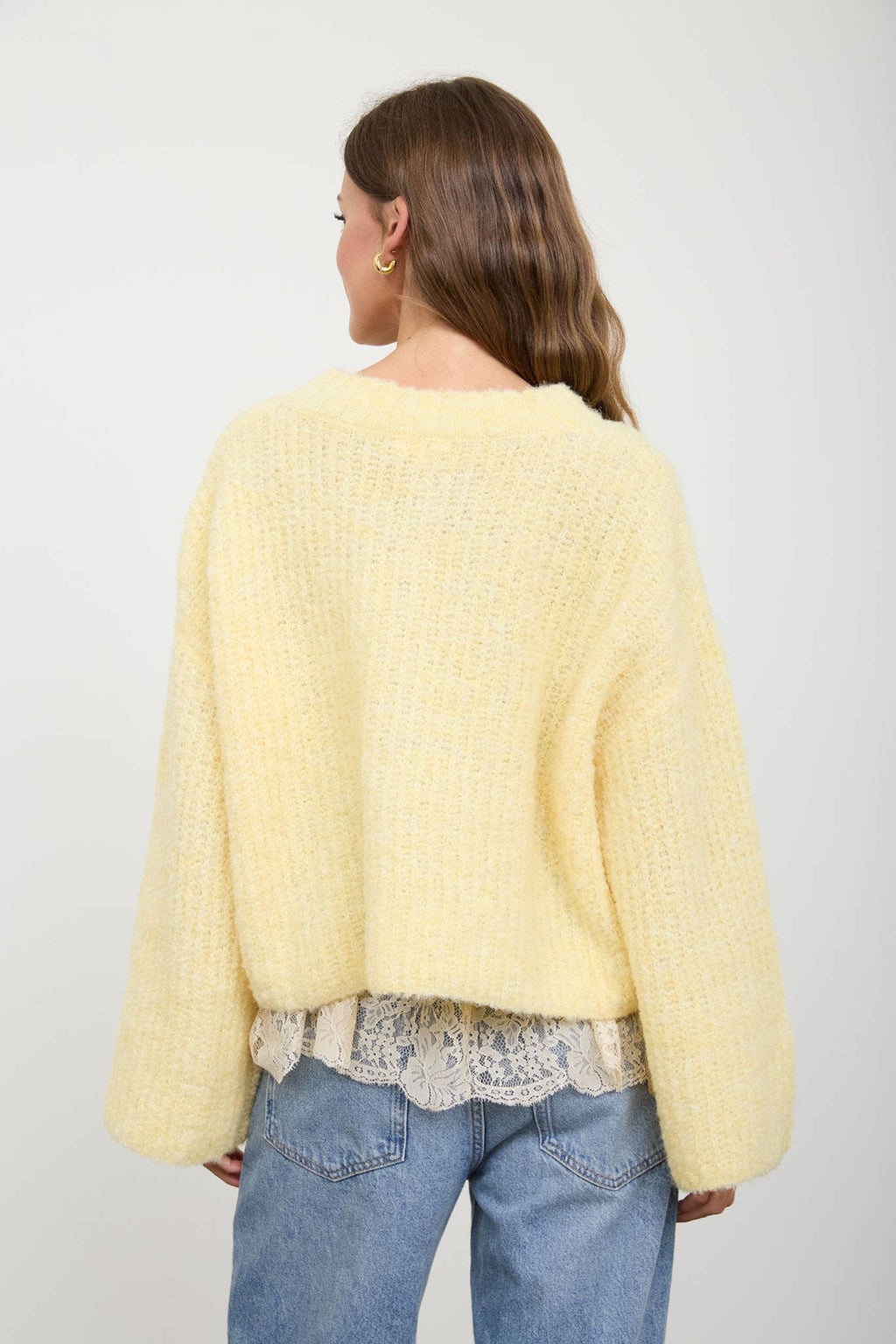 FUZZY KNIT BUTTON DOWN BOXY CARDIGAN SWEATER