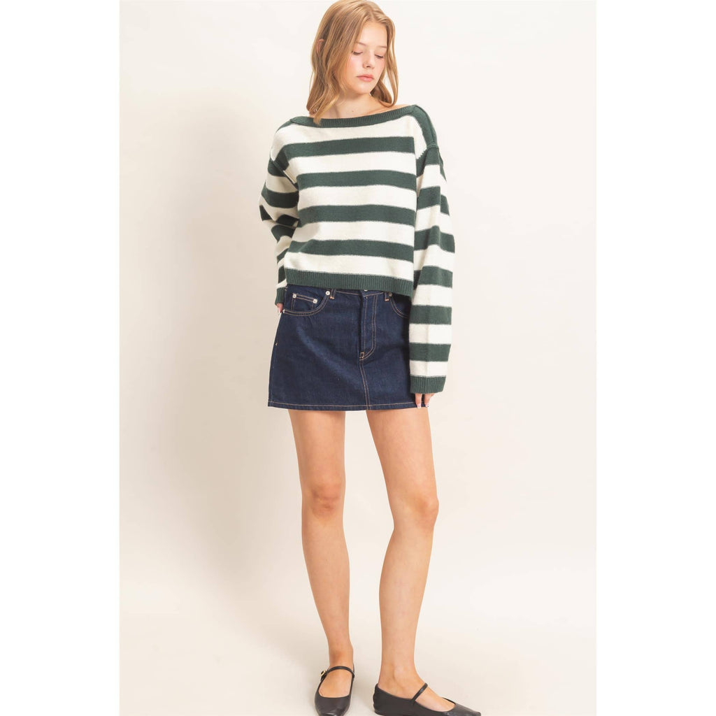 Striped Boat Neck Knit Sweater