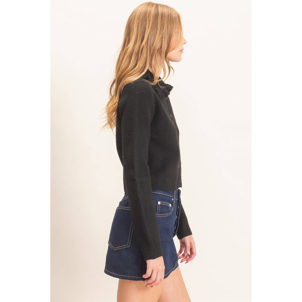 Ruffled Collar Knit Cardigan