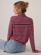 8645IN Mock Neck Yarn-Dyed Striped Oversized Long Sleeve Tee