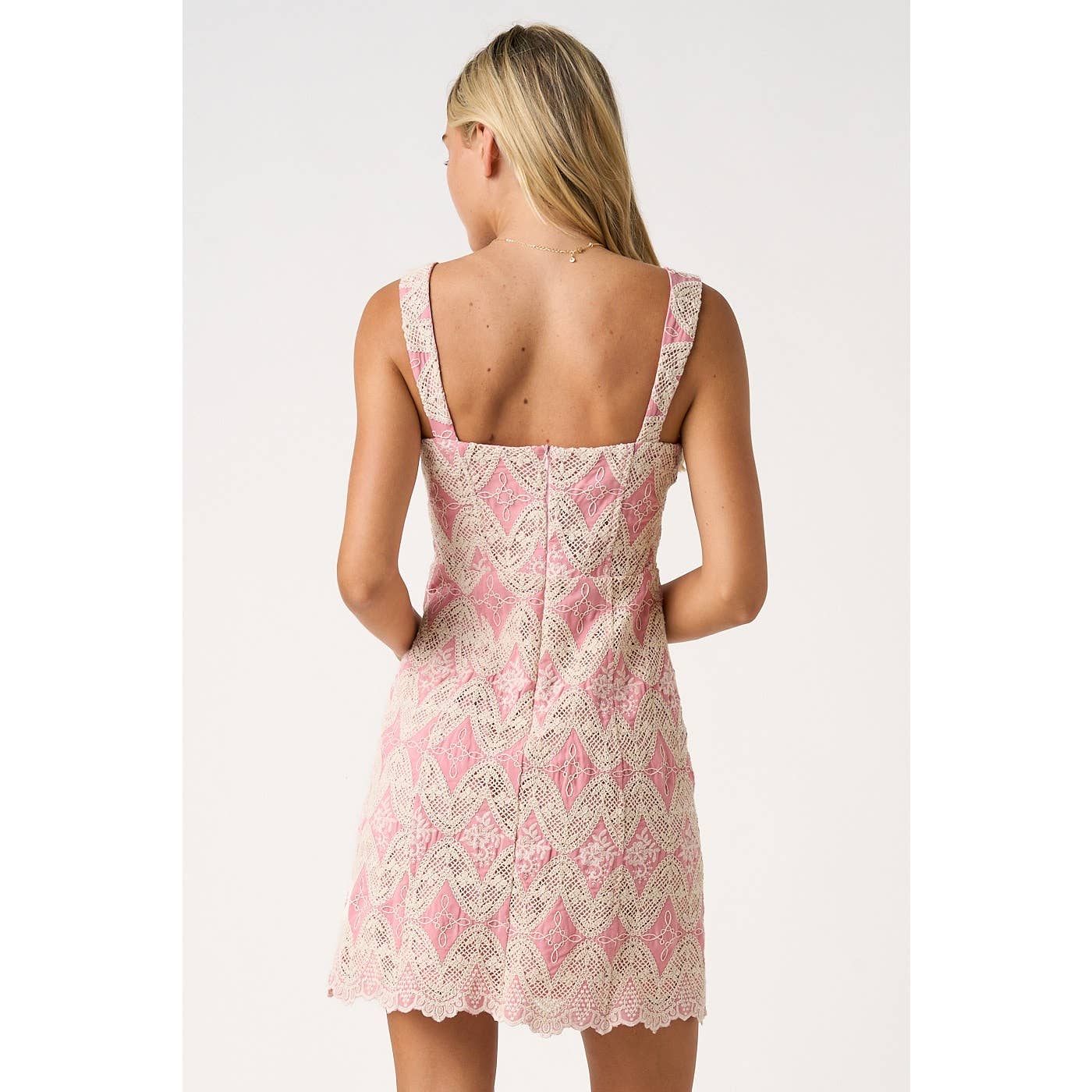 EMBROIDERED SCALLOP HEM SLEEVELESS MINI DRESS