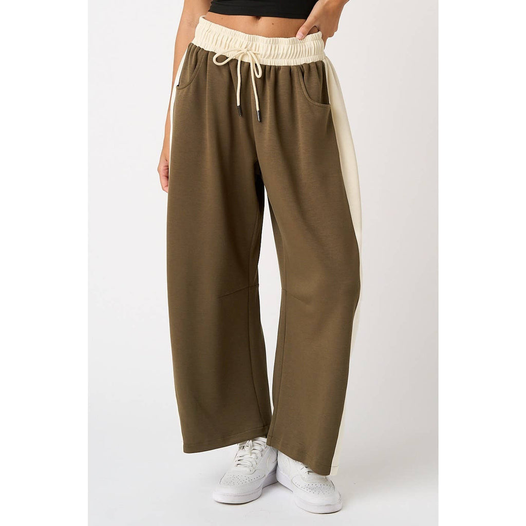 CLOUD KNIT CONTRAST STRIPE BARREL LEG LOUNGE PANTS