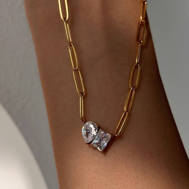 18K STAINLESS STEEL TARNISH FREE RHIN NECKLACE | 40NK9634