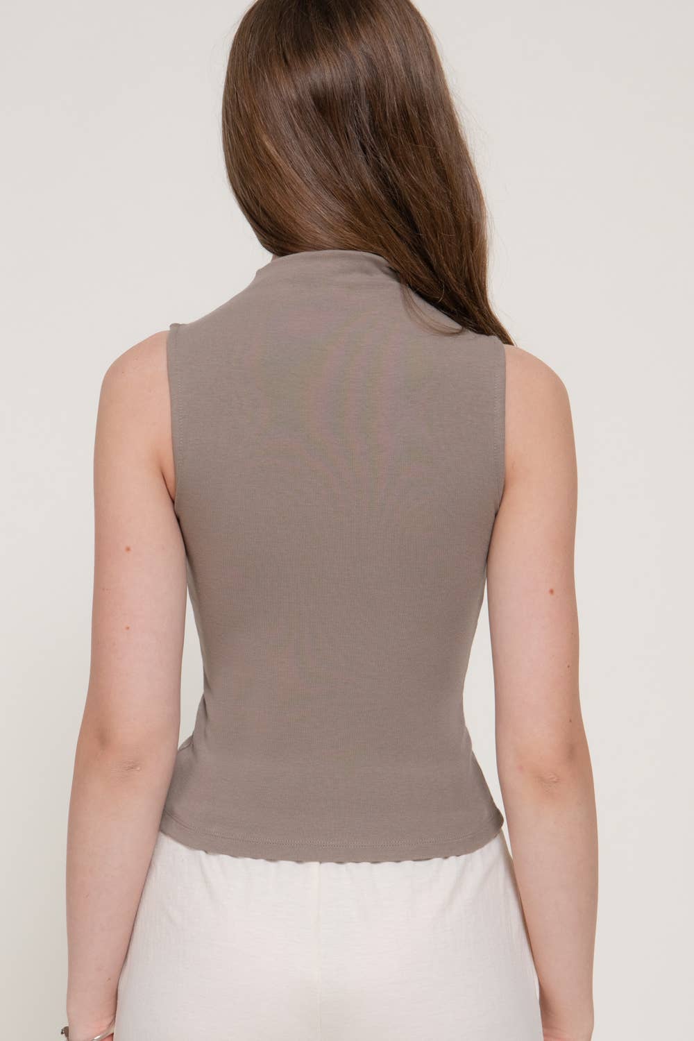 Sleeveless High Neck Cotton Modal Knit Top