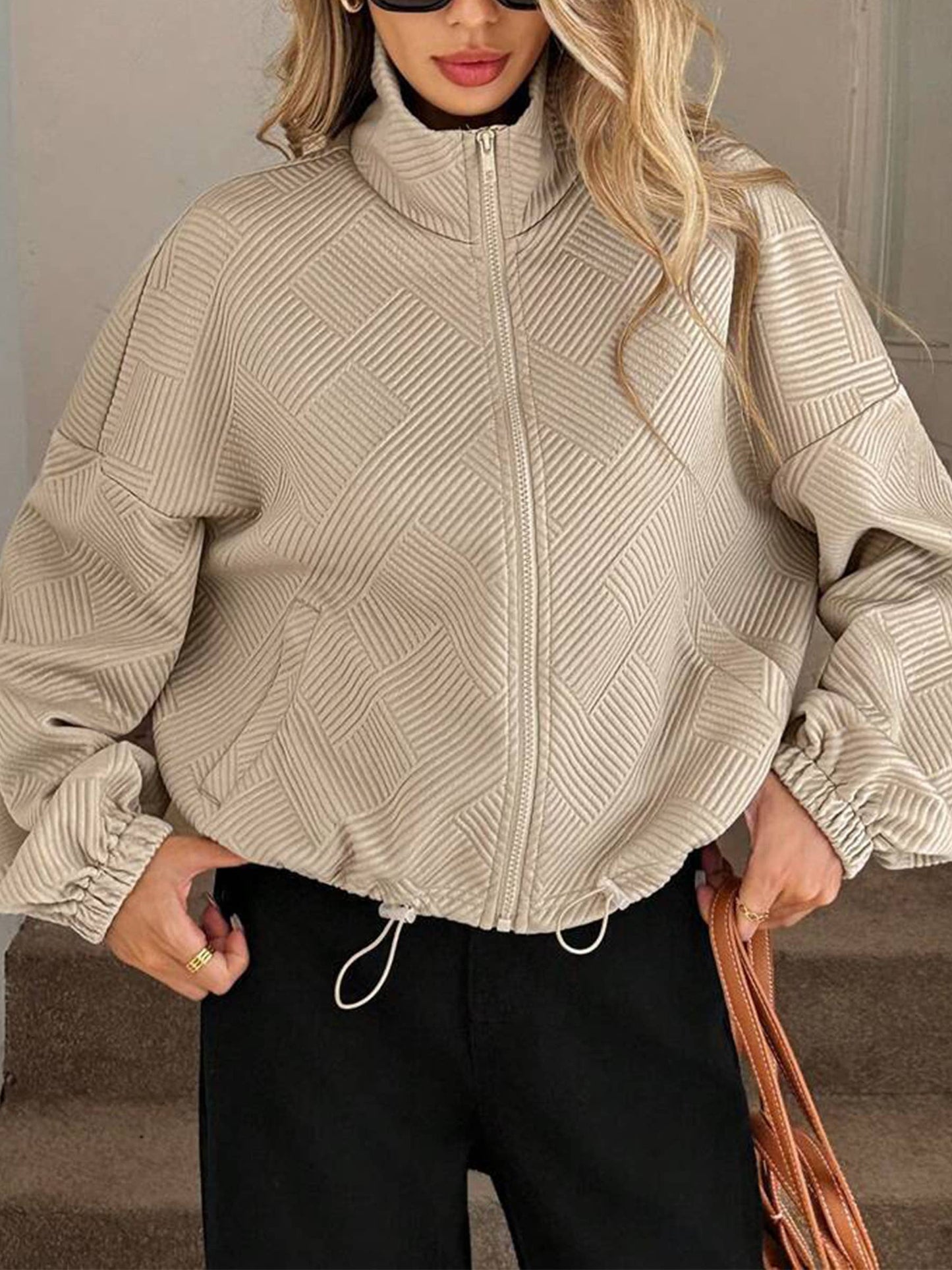 Turtleneck Zipper Drawstring Jacket