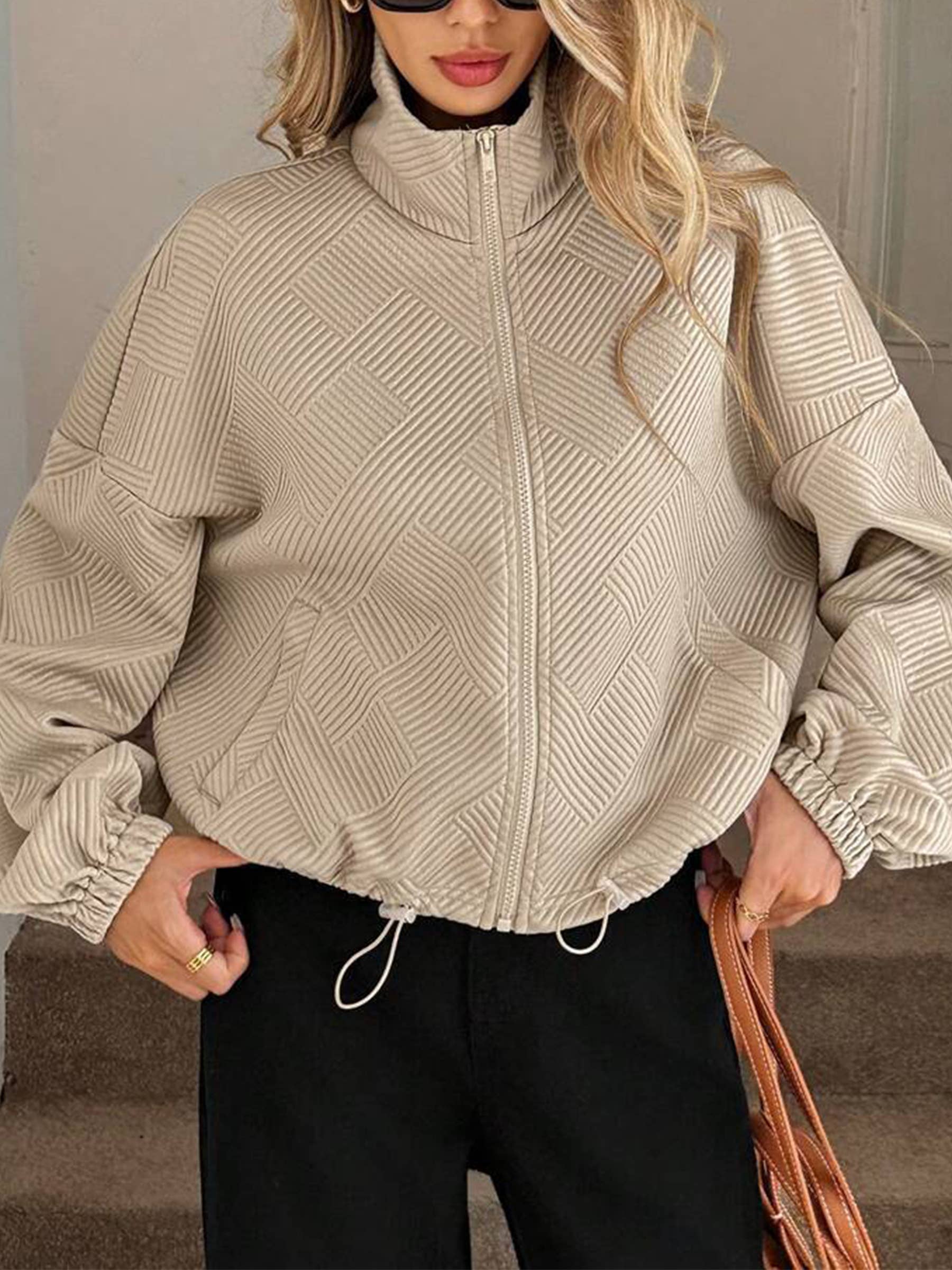 Turtleneck Zipper Drawstring Jacket
