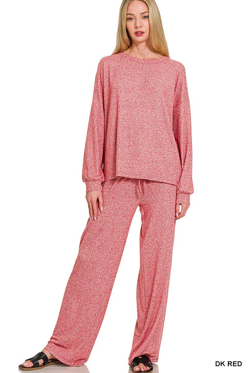 Soft Melange Hacci Long Slv Tee And Pants Set