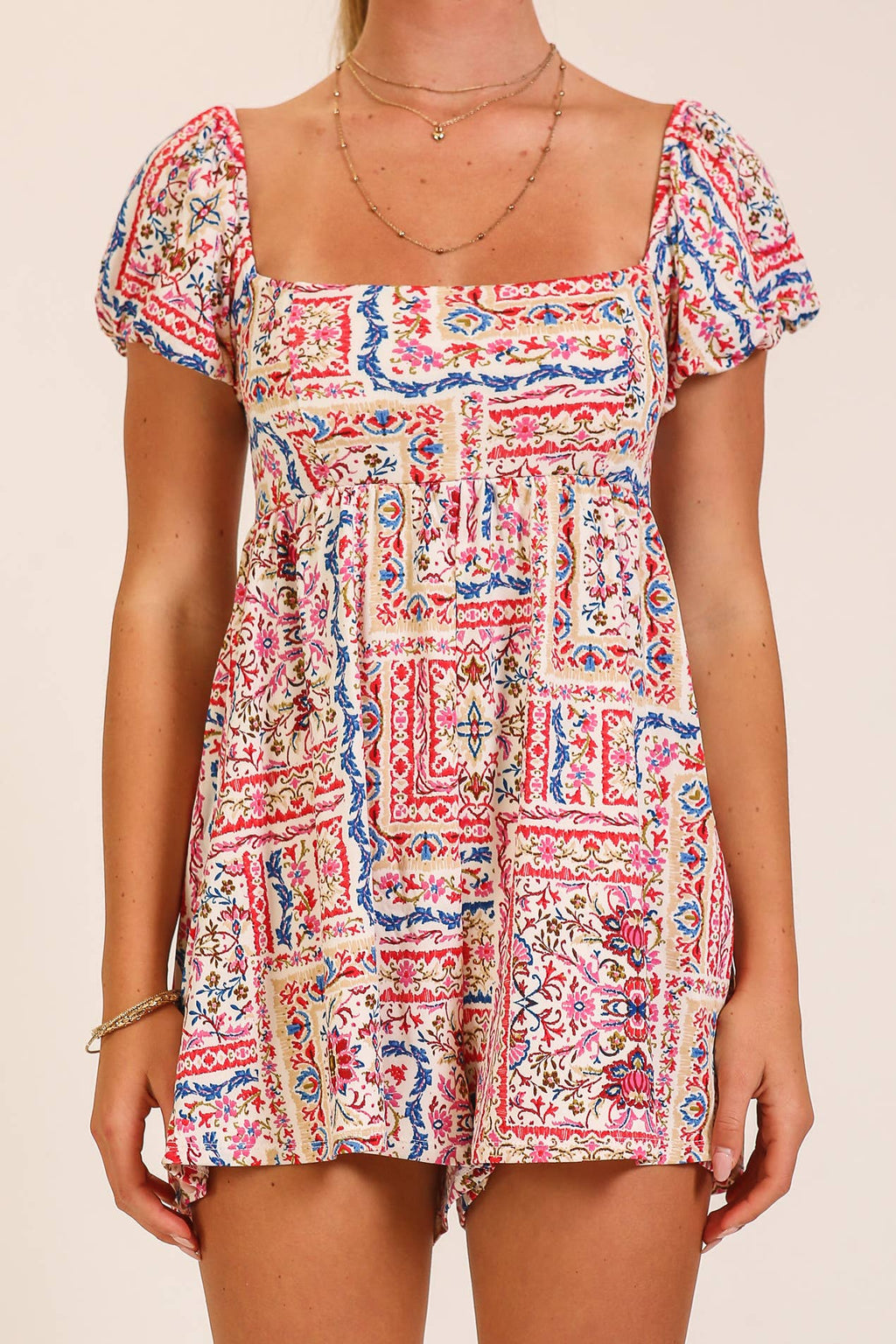 Boho Patchwork Print Smocked Romper