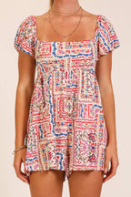 Boho Patchwork Print Smocked Romper