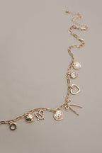 CHARM NECKLACE-BOW MULTI HEARTS PEARL CHARMS | 80N91426