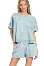 Acid Washed Oversized Top & Shorts Set - Zenana