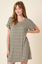 D1890-STRIPE DOLMAN T SHIRT DRESS