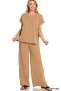 Raised Rib Relaxed Top & Pants Set
 - Zenana