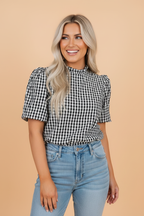PRETTY BASH Gingham Plaid Frilled Neck Blouse