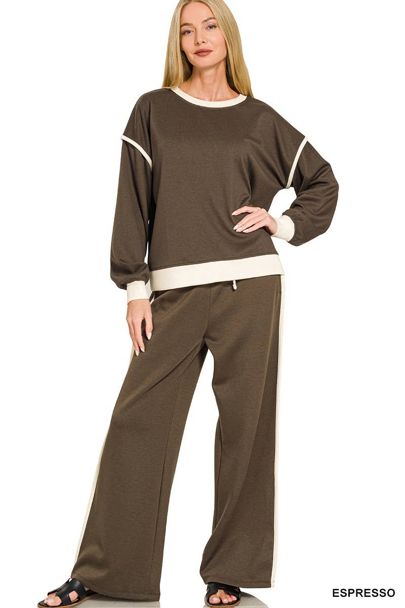 Scuba Contrast Trim Piping Detail Sweatshirts And Pants Set