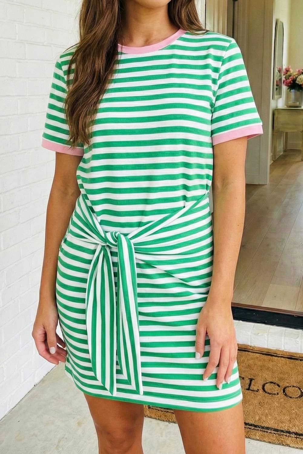 LAS Striped Tie Pocket Mini Dress (S-XL)