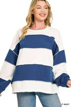 French Terry Color Block Exposed Seam Oversized Top