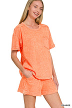 Halo Snow Washed Exposed Seam Top & Shorts Set - Zenana