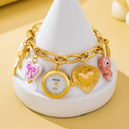 Vintage Pink Polka Dot Charm Watch Bracelet | 80W035