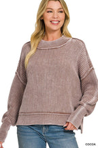 Washed Side Slit Oversized Cropped Sweater