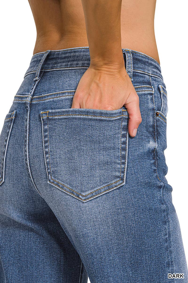 Wide Leg Center Seam Cropped Denim Pants - Zenana