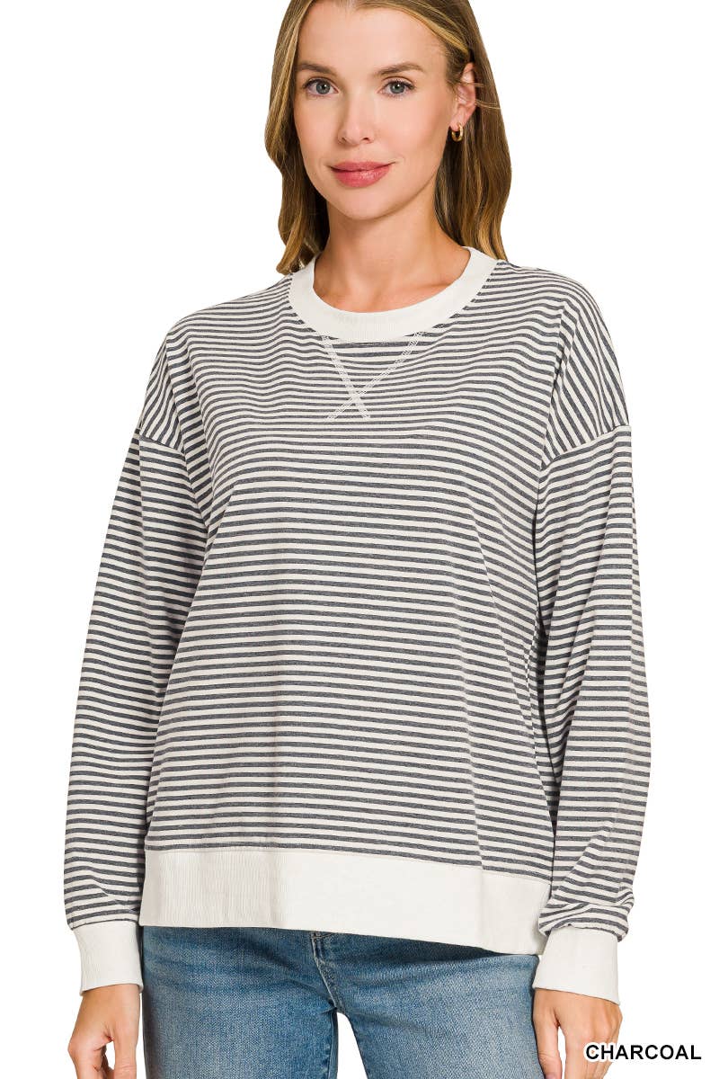 Striped Rib Banded Pullover