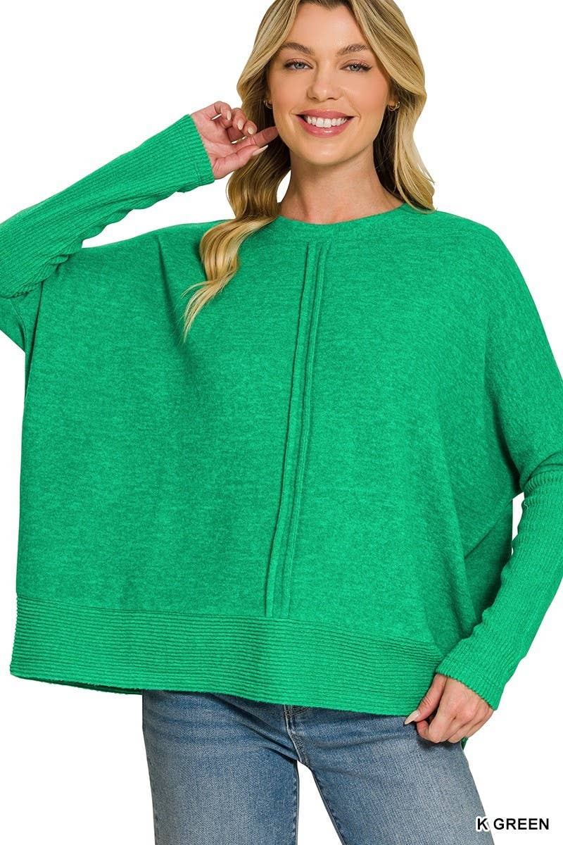 Brushed Melange Hacci Center Seam Oversized Sweater