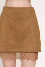 Faux Suede Lace Trim Mini Skirt