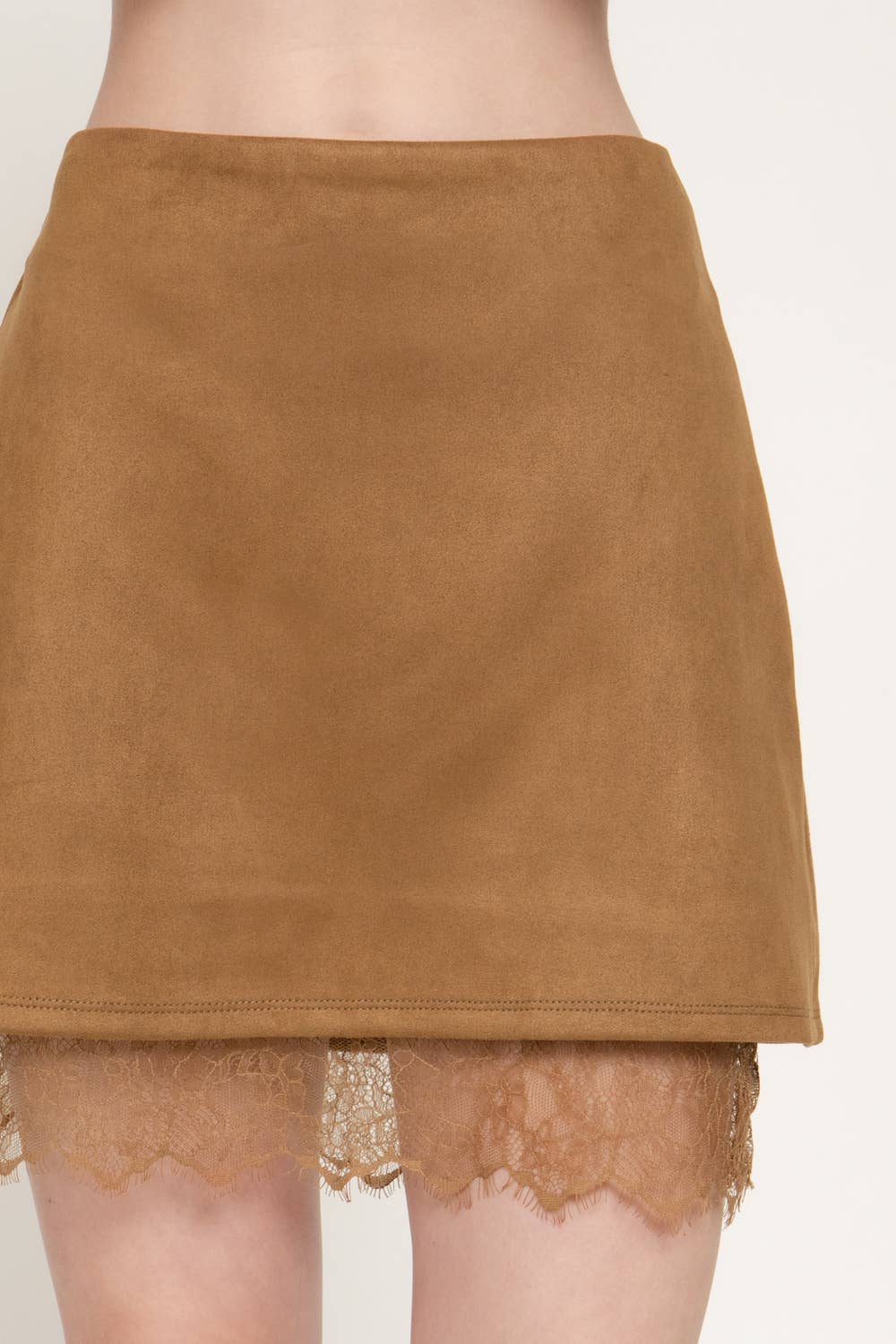 Faux Suede Lace Trim Mini Skirt
