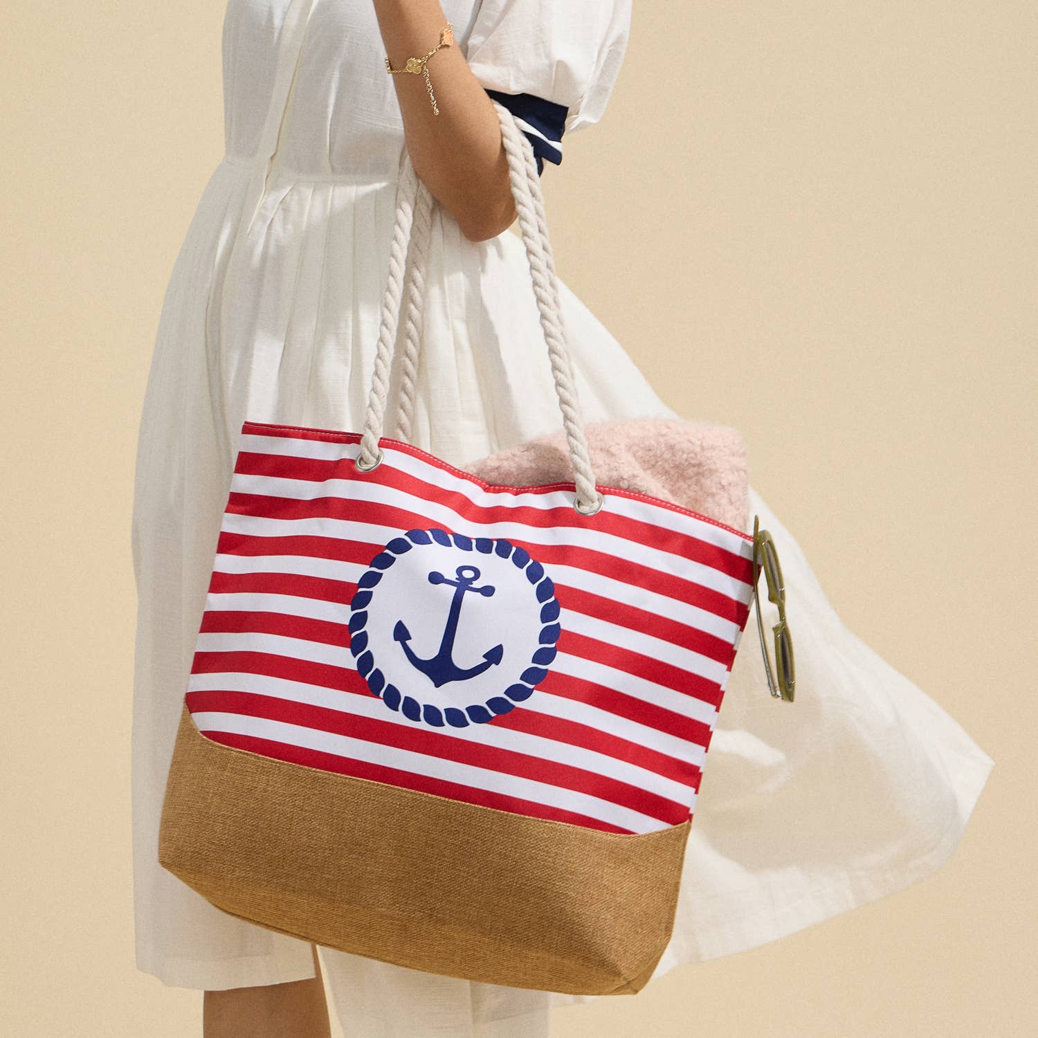 Coastal Chic | Nautical Anchor and Stripe Beach Tote