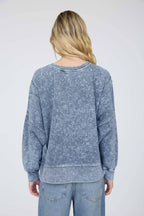 ACID WASH LONG SLEEVE SIDE SLIT KNIT TOP