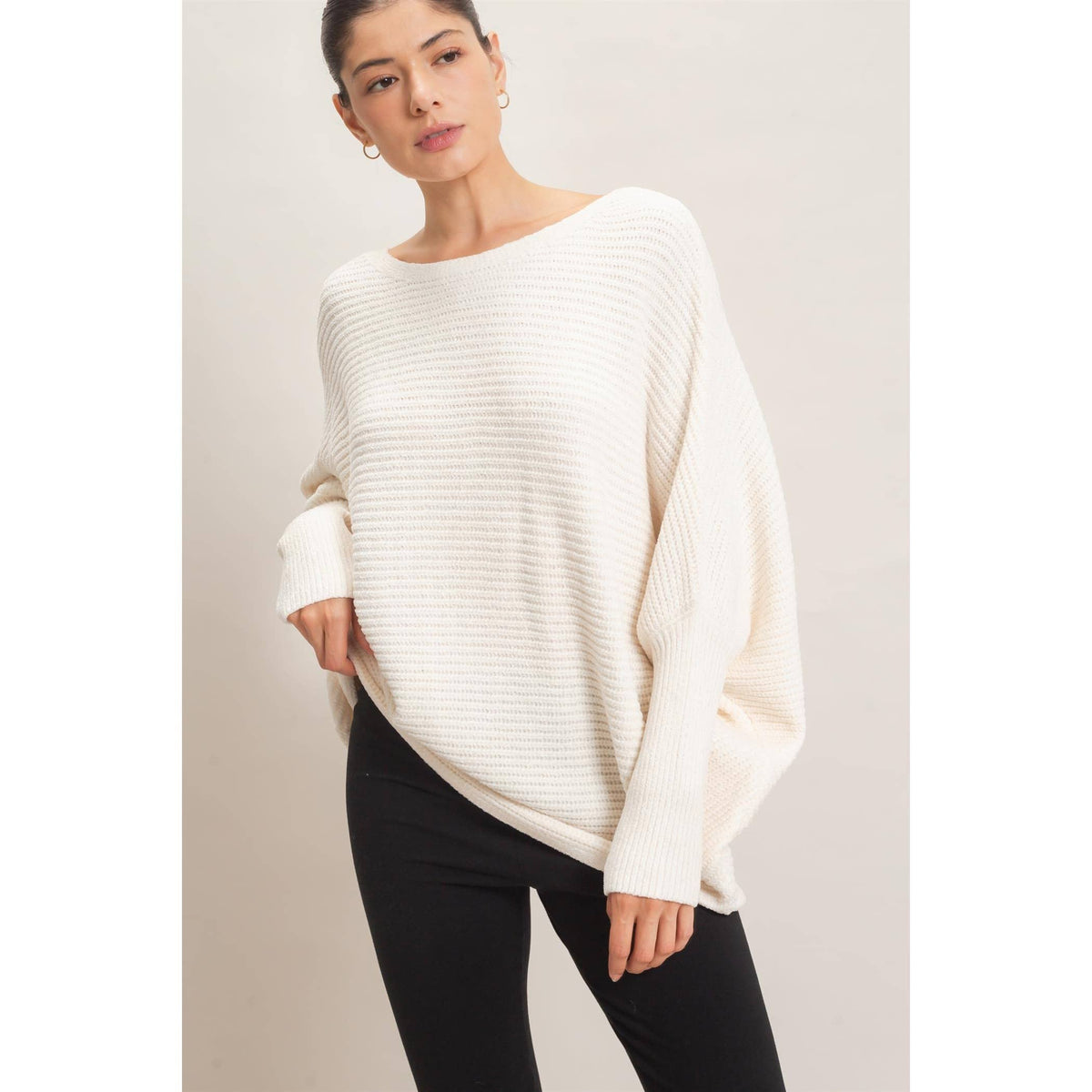 Chenille Boat Neck Dolman Sleeve Sweater