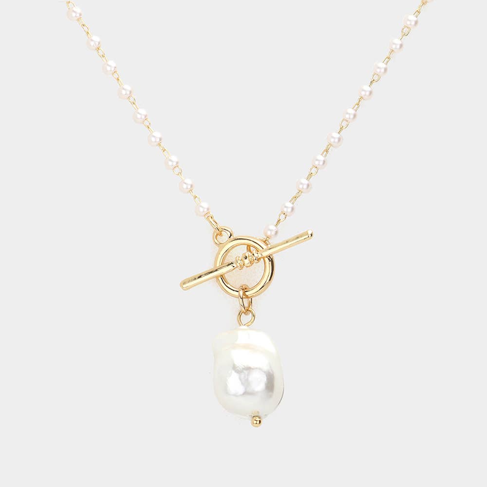 Pearl Pendant Faceted Beaded Toggle Necklace